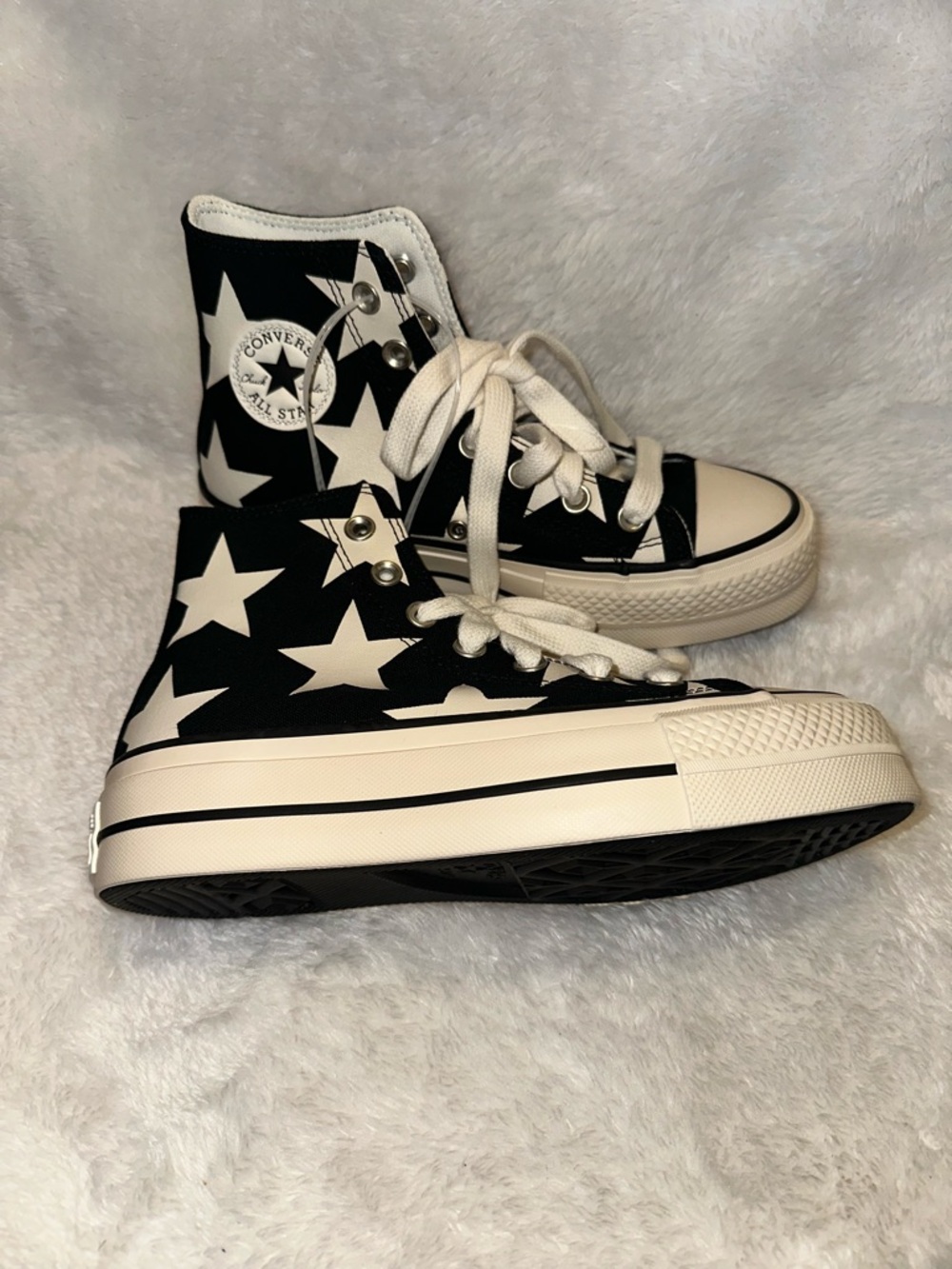 Converse High Top Sneakers - Black & White Star Print.